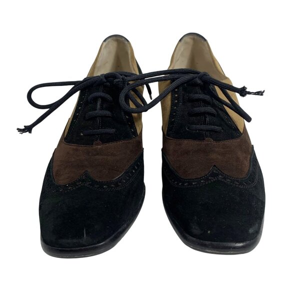 Salvatore Ferragamo Wingtip Lace Up Oxford Suede Square Toe Derby High Heels - Picture 2 of 10